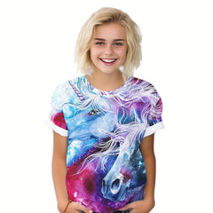 Kids Horse Graphic Short Sleeve T-shirt for Summer Sports