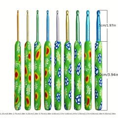 9pcs Colored Soft Handle Crochet Set Ergonomic Soft Grip Crochet Needle Set