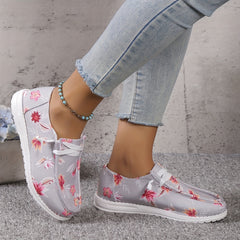 Floral Print Canvas Slip-On Flat Shoes Casual Sneakers