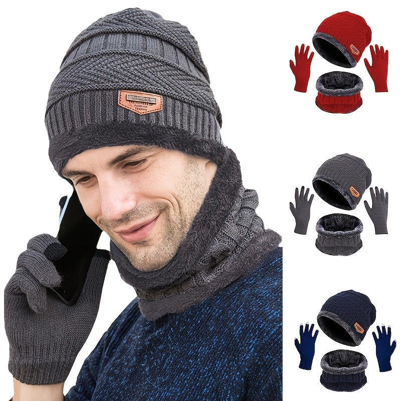 Winter Warm Velvet Knitted Beanies Scarves Neck Warmers Set