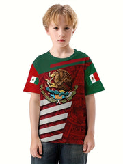Mexico Flag 3D Print Boy's Casual Tees Short Sleeve Crew Neck T-shirt