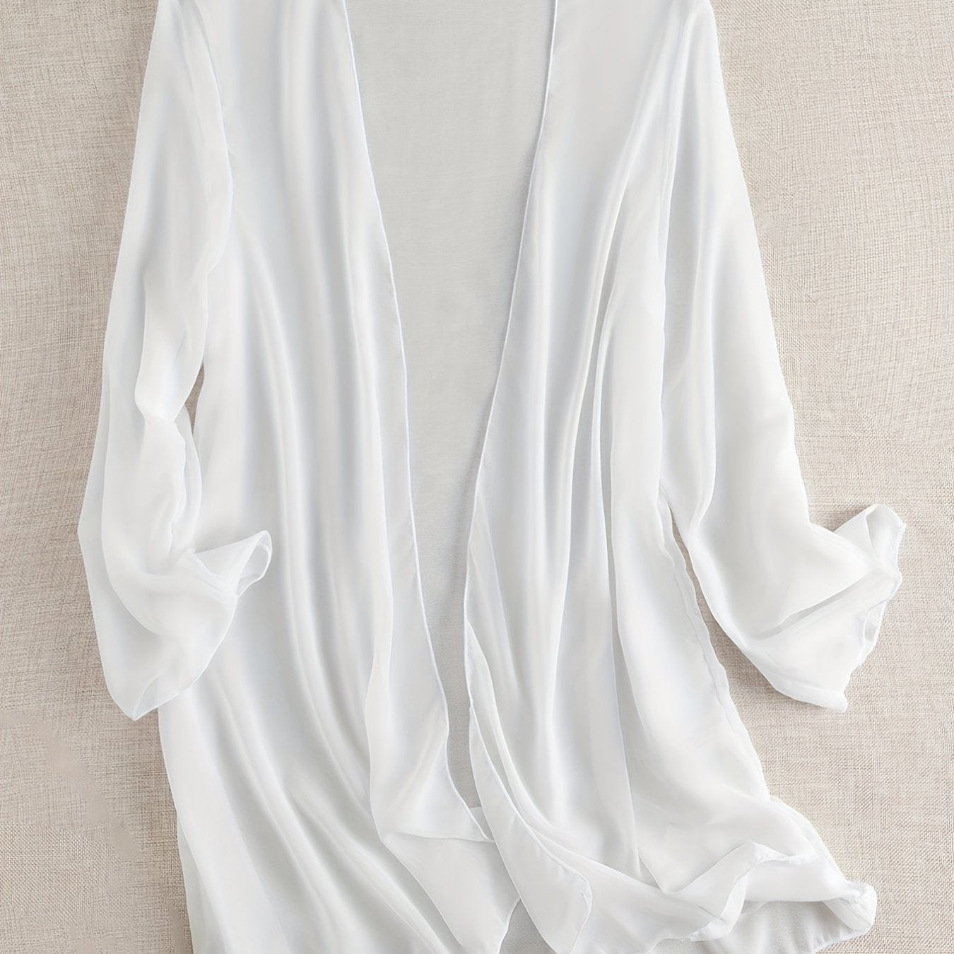 Sheer Chiffon Open Front Kimono Cover Up Long Sleeve Beach Cardigan