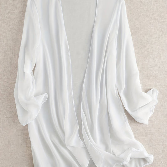 Sheer Chiffon Open Front Kimono Cover Up Long Sleeve Beach Cardigan