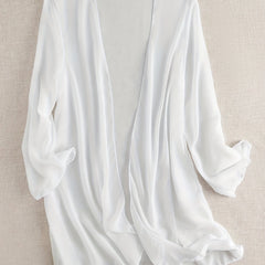 Sheer Chiffon Open Front Kimono Cover Up Long Sleeve Beach Cardigan