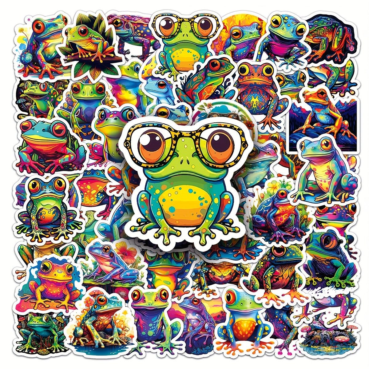 50pcs Colorful Frog Cartoon Animal Hand painted Stickers DIY Decoration