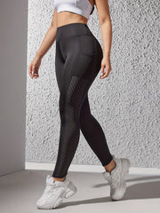High Waist Butt Lifting Side Pocket Sports Leggings Mesh Insert Running Yoga