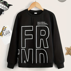 Boys Letter Print Casual Sweatshirt Long Sleeve Crew Neck Tops