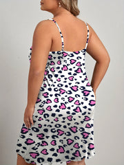 Casual Nightdress Leopard Heart Print Cami Sleep Dress
