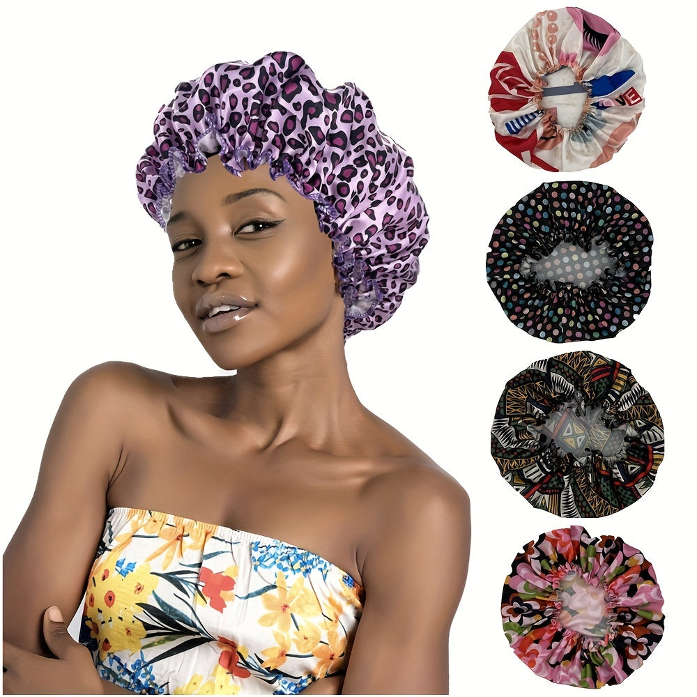Leopard Print Satin Bonnet Elastic Hair Bonnet Night Cap