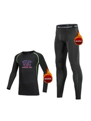 2pcs Kids Fleece Compression Sets Long Sleeve Pullover Matching Pants