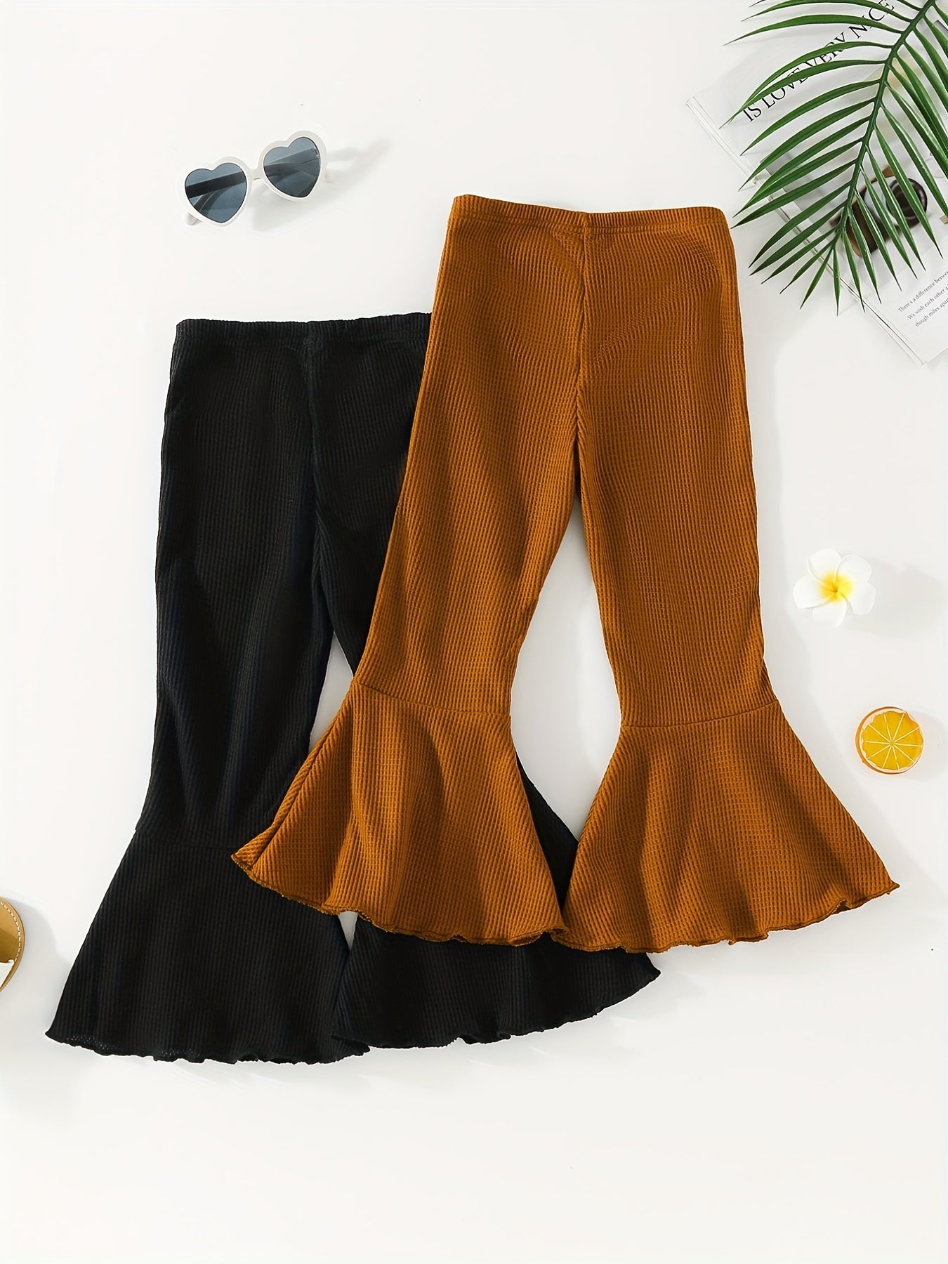 Waffle Knit Bell Bottom Pants for Toddler Girls
