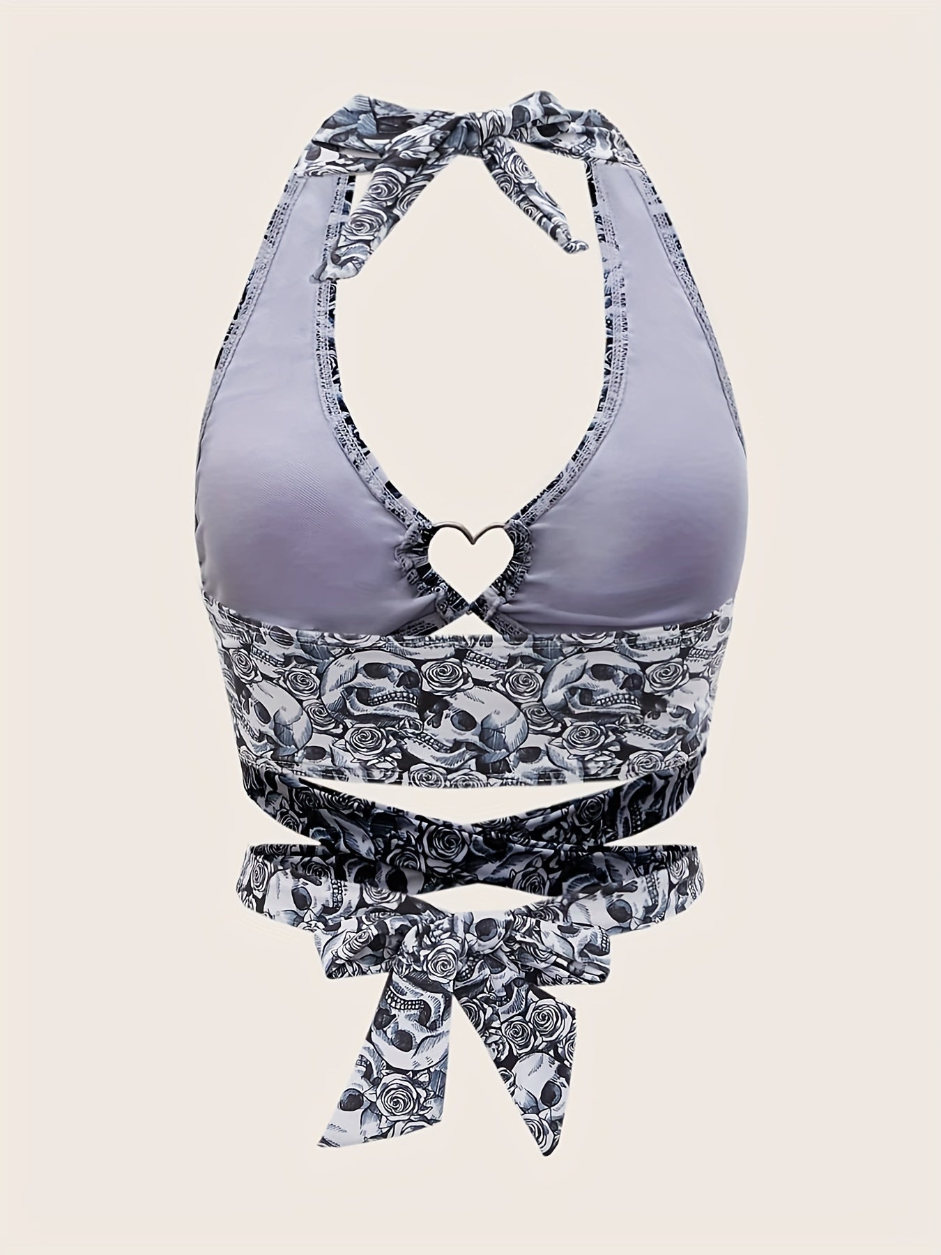 Skull Print Halter Neck Bikini Top