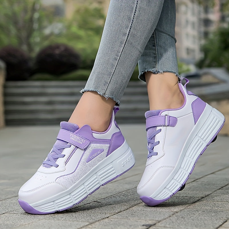 Girl's Roller Shoes with Hook and Loop Closure - Detachable Wheel Skate Sneakers