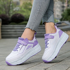 Girl's Roller Shoes with Hook and Loop Closure - Detachable Wheel Skate Sneakers
