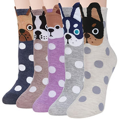 5 Pairs Women's Dog Novelty Crew Socks Funny Christmas Gift