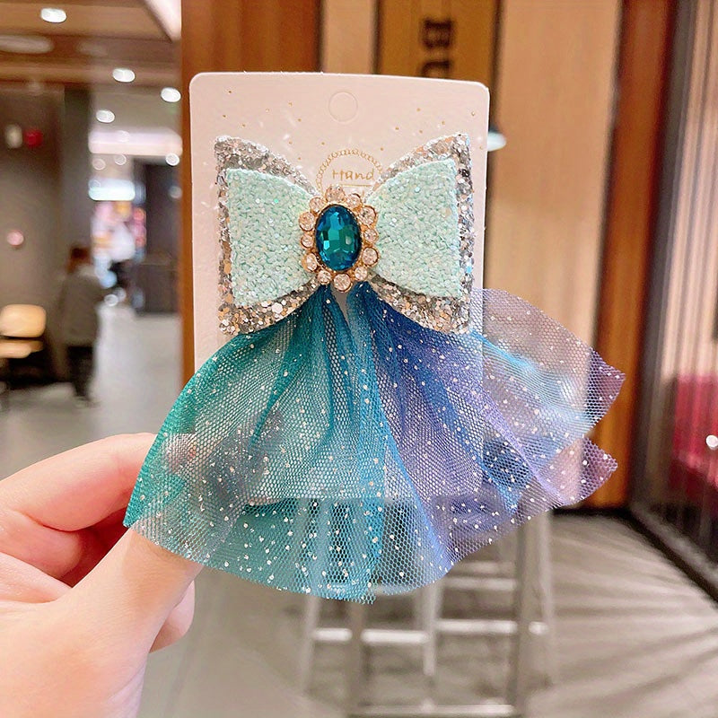 Princess Bow Knot Mesh Crystal Hair Clips for Kids