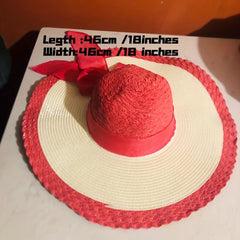 Bowknot Block Sun Hat Crochet Wide Brim Drawstring Straw Hat