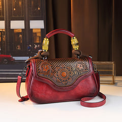 Vintage Floral Embossed Women's Handbag Brown Crossbody Bag