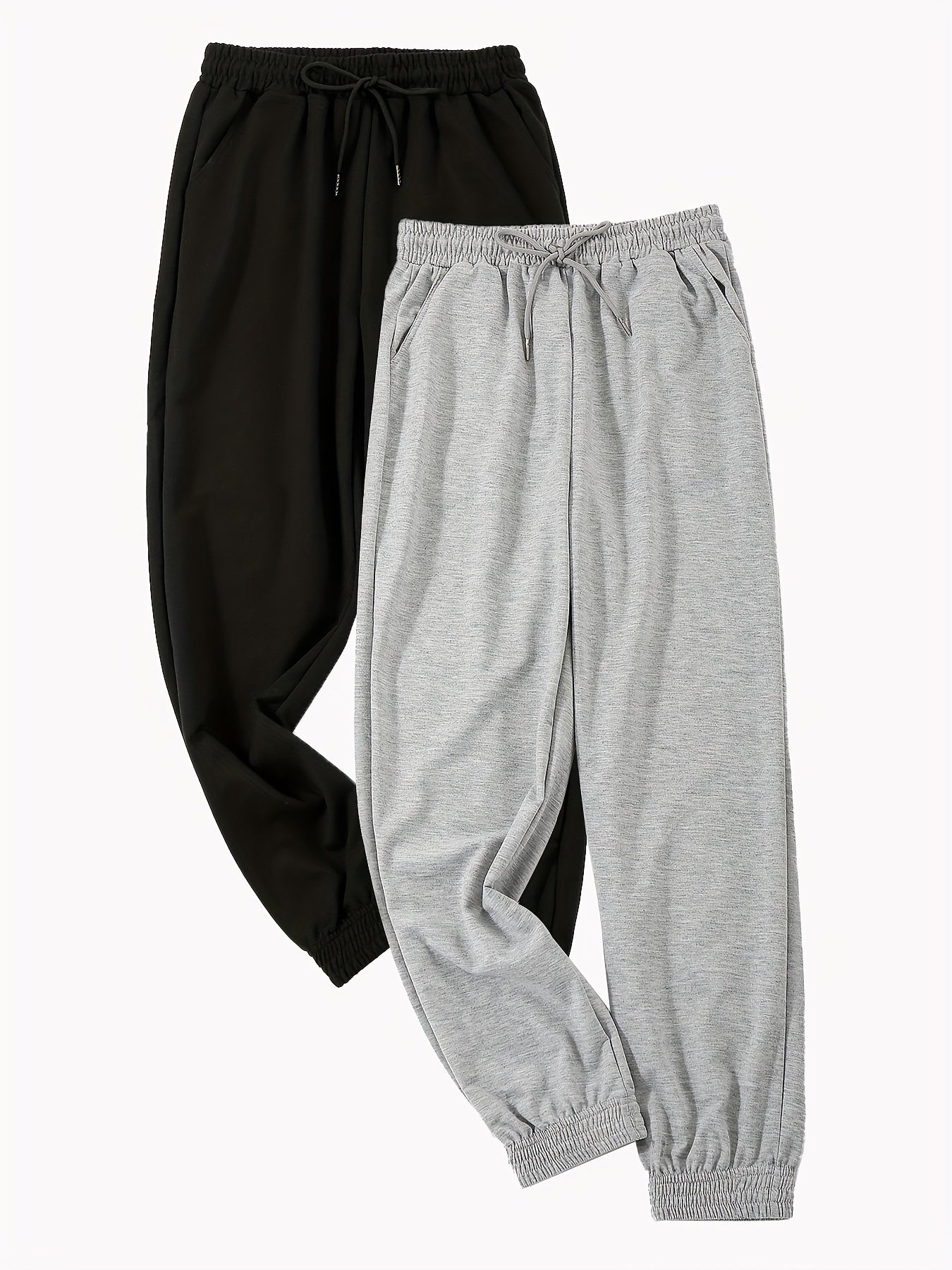 2pcs Women's Solid Loose Pants with Elastic Waist