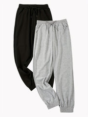 2pcs Women's Solid Loose Pants with Elastic Waist