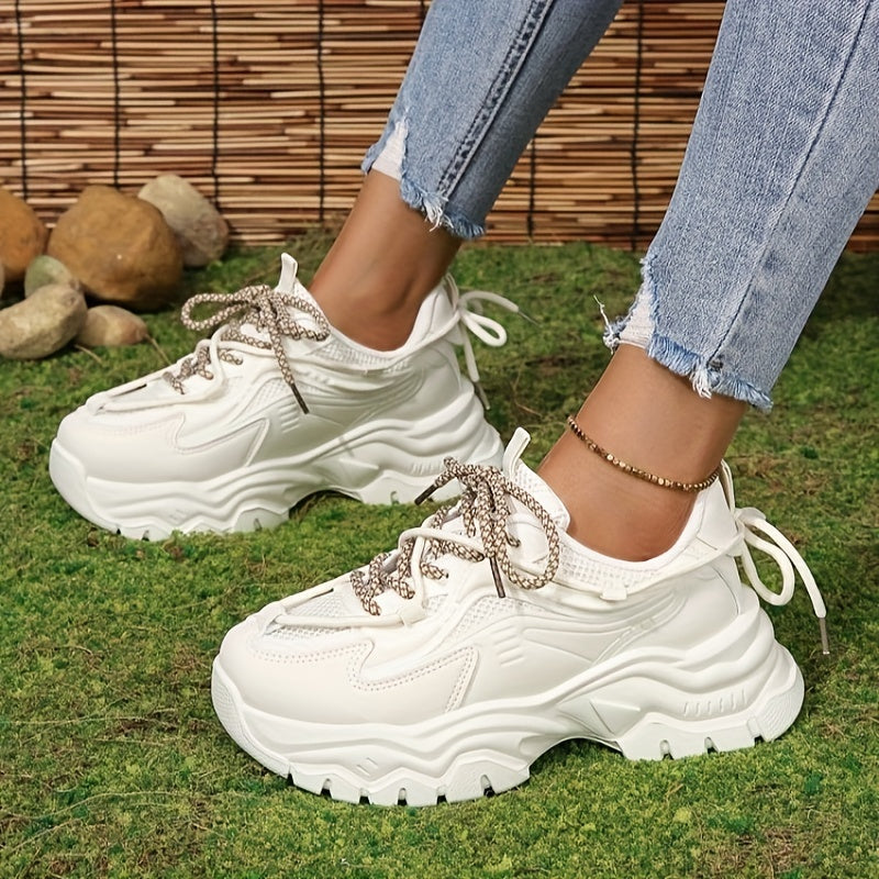 Women's Chunky Mesh Sneakers Lace-Up Sports Shoes Non-Slip Walking Shoes