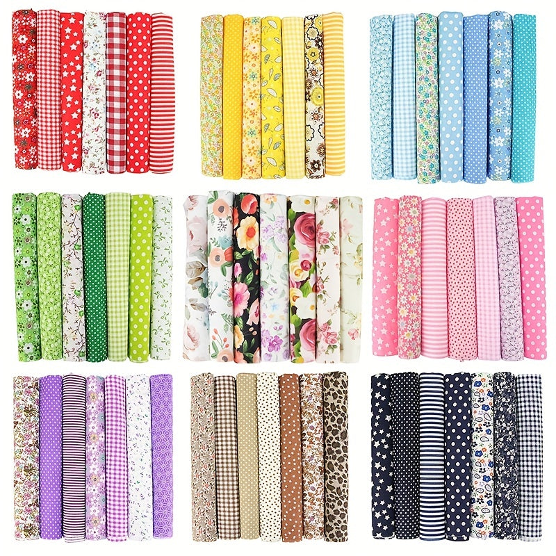 7pcs Small Clear Flower Cotton Floral Plaid Polka Dot DIY Cloth