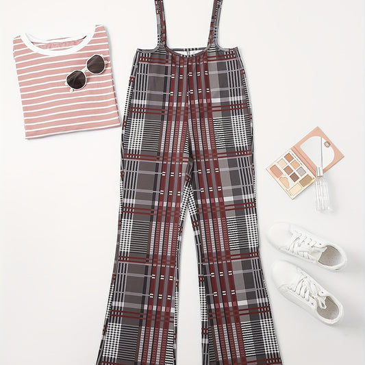 Plaid Print Wide Leg Overalls