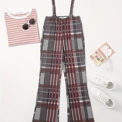 Plaid Print Wide Leg Overalls