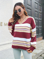 Colorblock Stripe V Neck Jumper