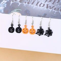 3 Pairs Halloween Pumpkin Spider Web Orange Earrings Set