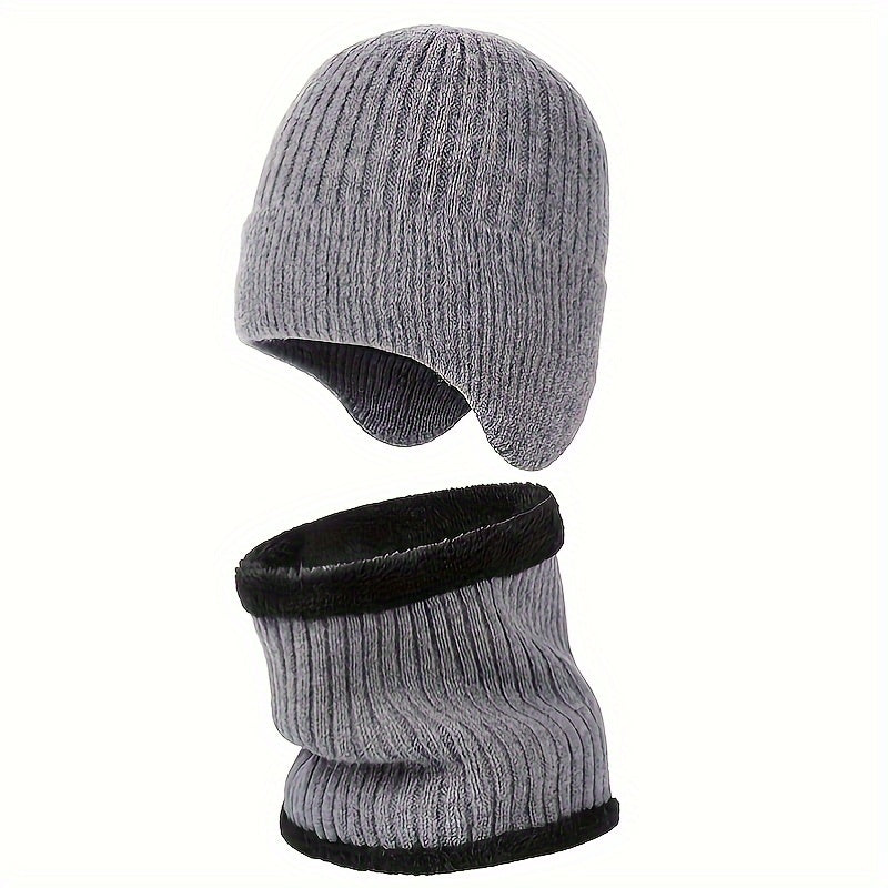 Winter Knitted Beanie Hat & Scarf Set Wool Ear Protection Warm Neck Gait