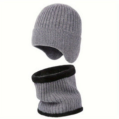 Winter Knitted Beanie Hat & Scarf Set Wool Ear Protection Warm Neck Gait