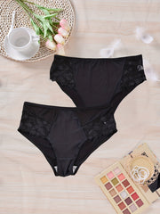 2 Pack Women's Plus Size Lace Back High Stretch Panties Set