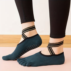 Non Slip Cross Strap Dance Socks with Five Toe Split
