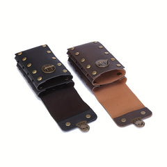 Men's PU Leather Waist Bag Double Layer Outdoor Sports