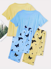 Heart Print Pajamas Set & Butterfly Print Pants