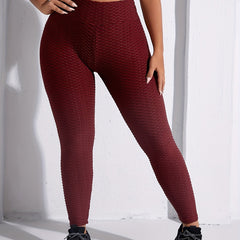 High Rise Skinny Sports Leggings - Solid Honeycomb Pattern
