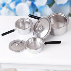 4Pcs 1:12 Dollhouse Metal Mini Pot Set