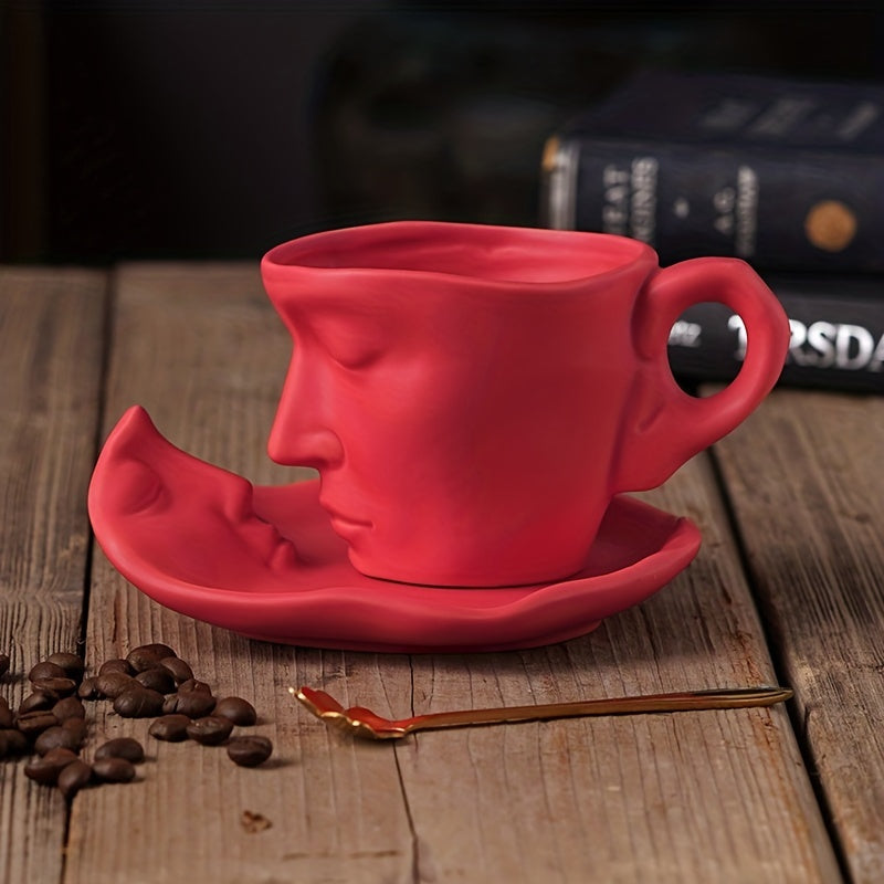 Unique Face Shaped Water Cup With Saucer Creative Coffee Cup Set