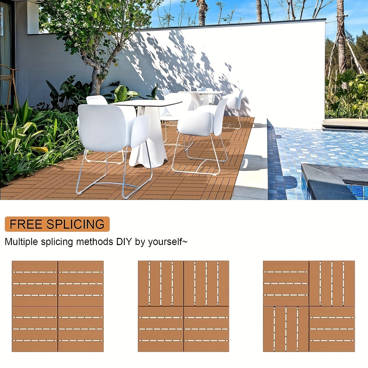 6pcs Interlocking Deck Tiles Waterproof Outdoor Flooring Patio Decking Tiles