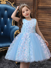Girls Sleeveless Tutu Princess Dress with Flower Decoration