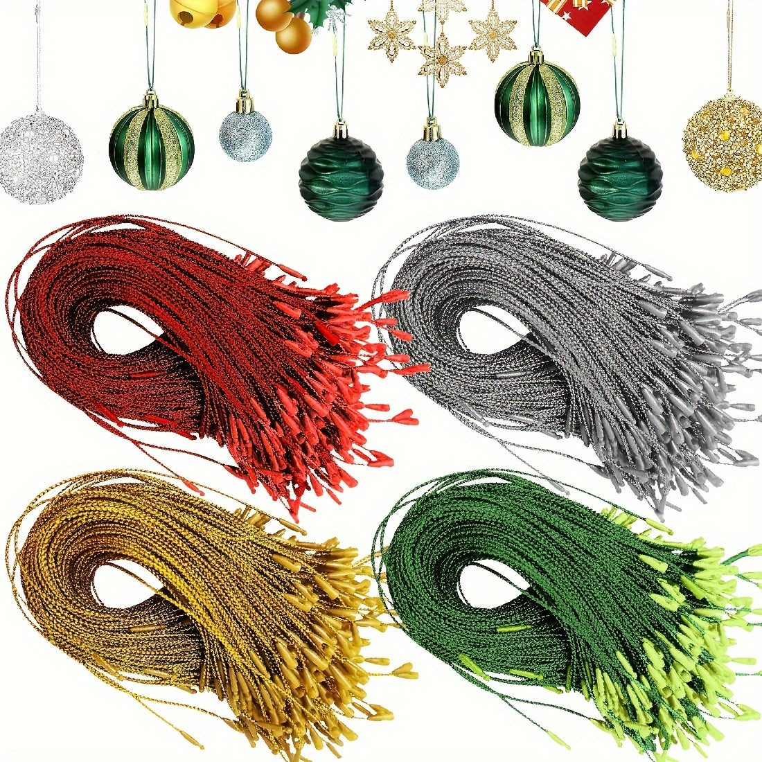 100pcs Christmas Ornament Hangers PreCut Ribbon Hooks with Snap Fastener