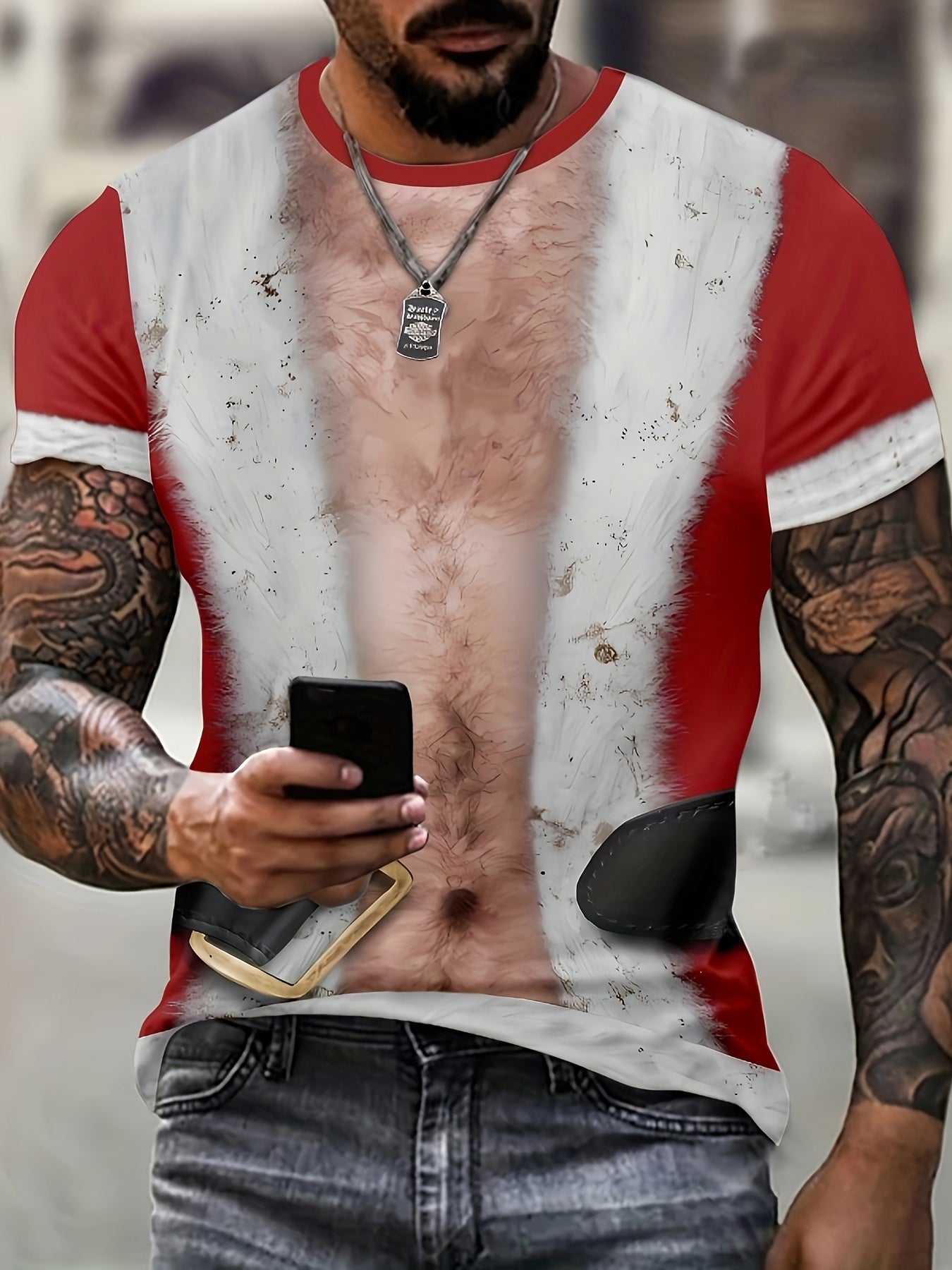 Christmas Funny Graphic Print T shirt Men's Casual Street Style Stretch