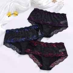 3 Pack Plus Size Sexy Lace Briefs Set Women's Plus Floral Embroidered