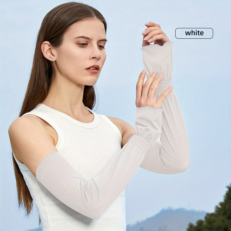 Beige Sunproof Ice Sleeves Outdoor Cycling Long Gloves UV Protection for Women