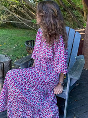 Boho Puff Sleeve Maxi Loose Dress Women's Clothing