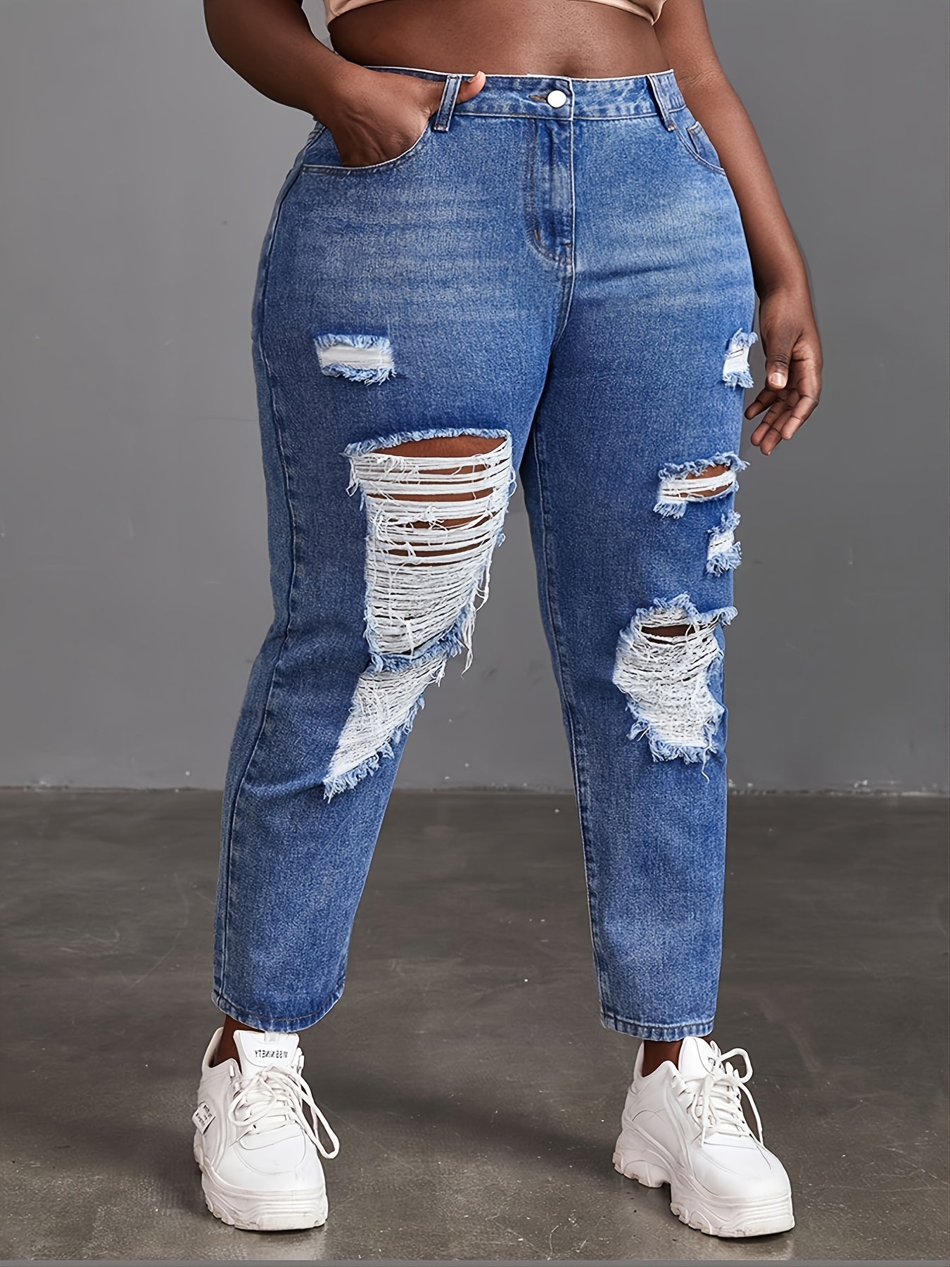 High Waisted Ripped Jeans Women Casual Denim Jeans