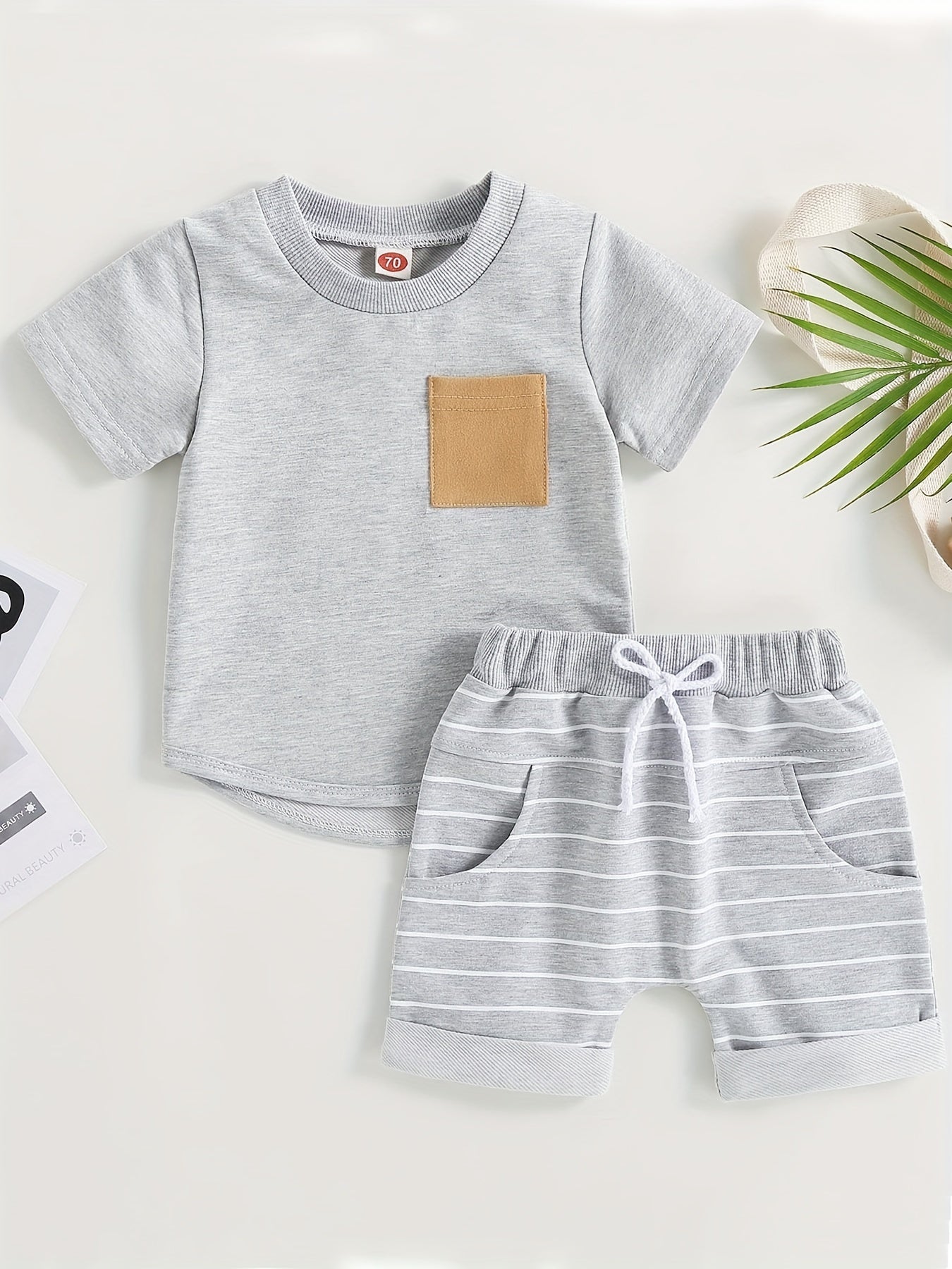 2pcs Baby Boys T shirt & Striped Shorts Set Casual Summer Clothes