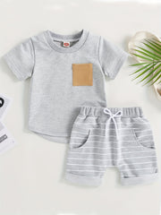 2pcs Baby Boys T shirt & Striped Shorts Set Casual Summer Clothes