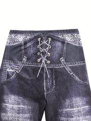 Denim Print High Waist Skinny Leggings Sexy Stretchy Leggings